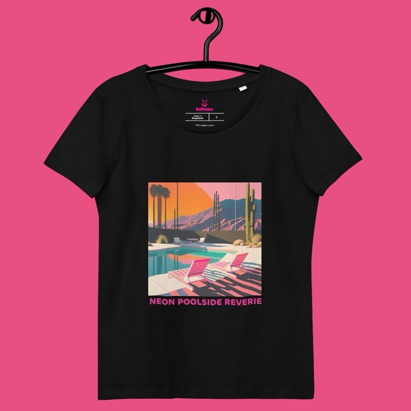EzPanda™ Neon Poolside Reverie: Women's Eco-Friendly Graphic Tee - Picture 6 of 6